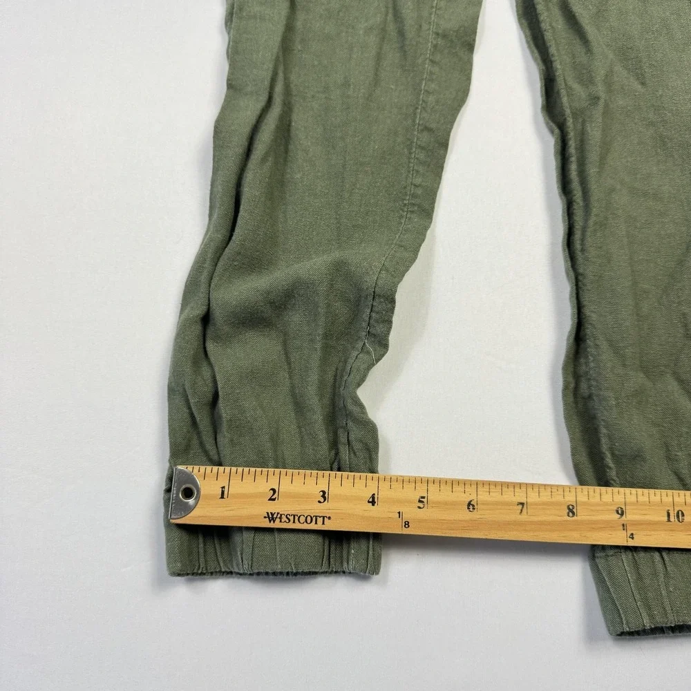 Banana Republic Jogger Pants Womens XS Green Linen Cargo Elastic Waist Cuffed‎